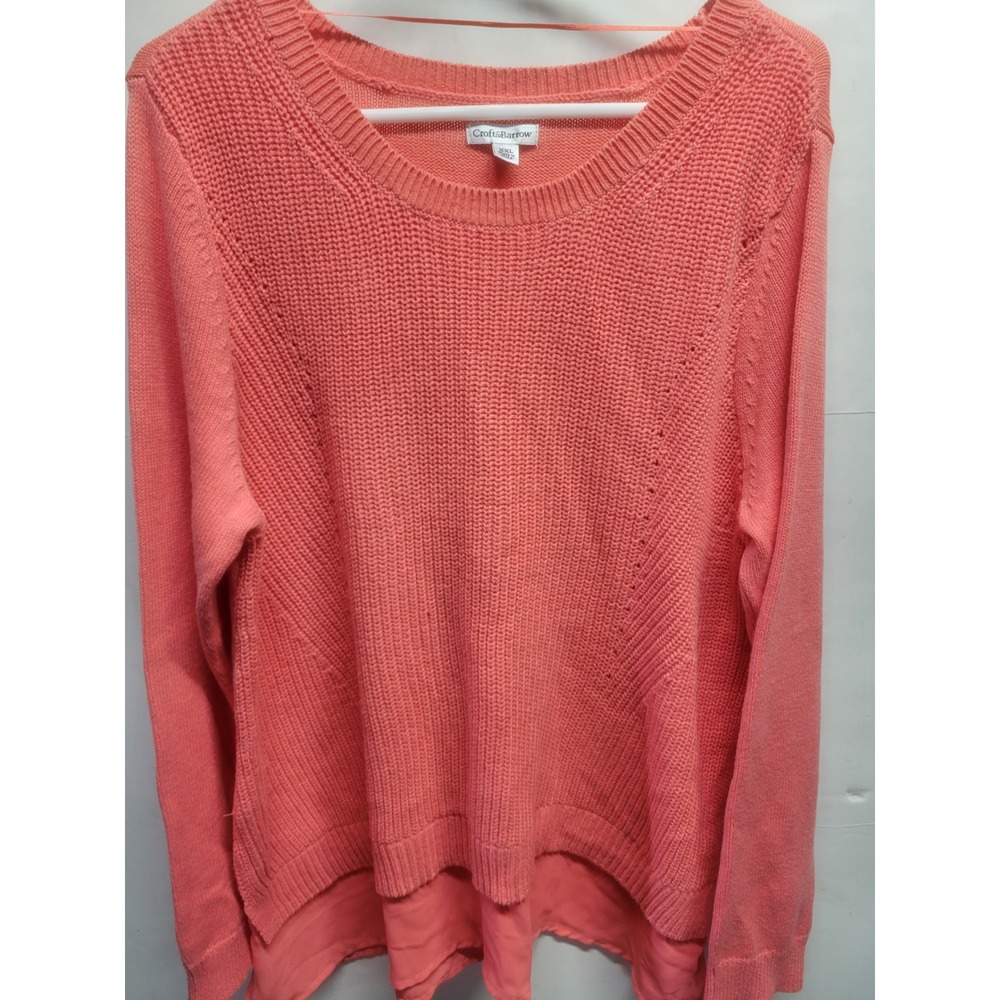 Croft & Barrow Womens XXL Coral Pink Layered Mixed Media Shaker Knit Sweater